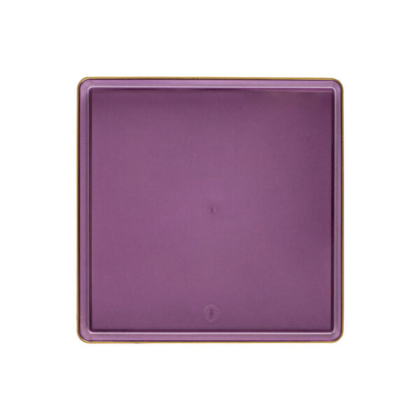 Purple Transparent and Gold Rim Square Plastic Plates - Square Edge