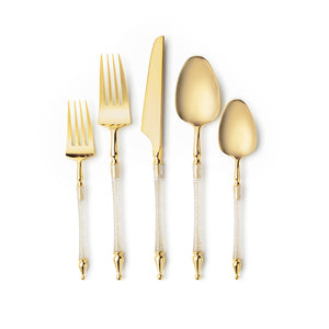 Sophisticate Collection Gold/Gold Glitter Flatware Set 40 Count - Settings for 8