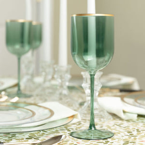 Green Gold Rim Plastic Wine Goblets