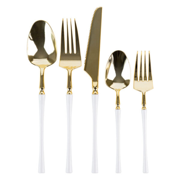 Infinity Collection White/Gold Flatware Set 40 Pieces - Setting for 8