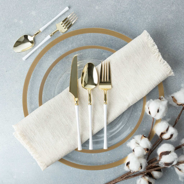 Infinity Collection White/Gold Flatware Set 40 Pieces - Setting for 8