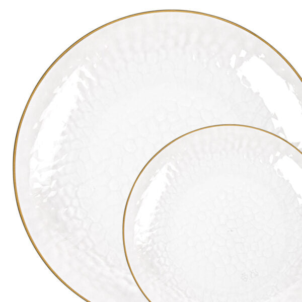 Clear and Gold Round Hammered Plastic Plates - Organic Hammered