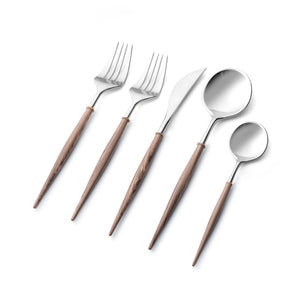 Noble Collection Silver And Wood Brown Flatware Set