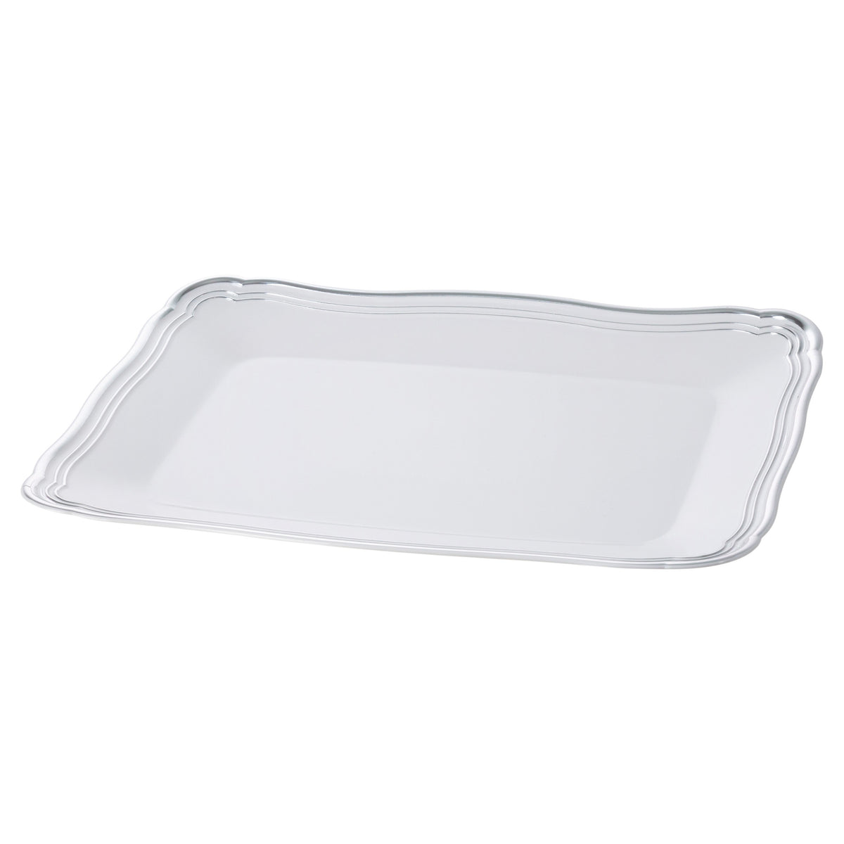 9 X 13 Inch Rectangle White And Gold Rim Plastic Serving Tray