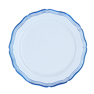 7.25 inch Blue and Silver Round Plastic Dinner Plate - Aristocrat - Posh Setting