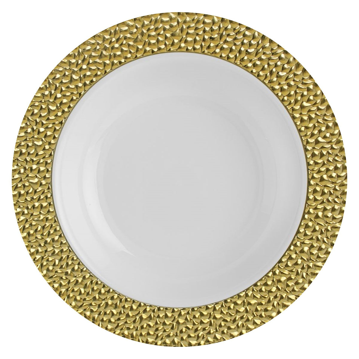 White and Gold Round Plastic Plates - Sphere