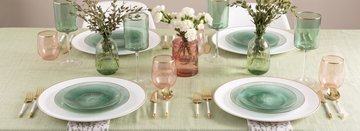 Mother’s Day brunch table with floral disposable plates and elegant setup