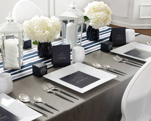 Gray and White Siyum Tablescape