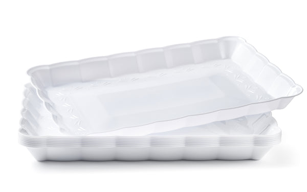 Scalloped White Rectangular Serving Tray - 4 Count