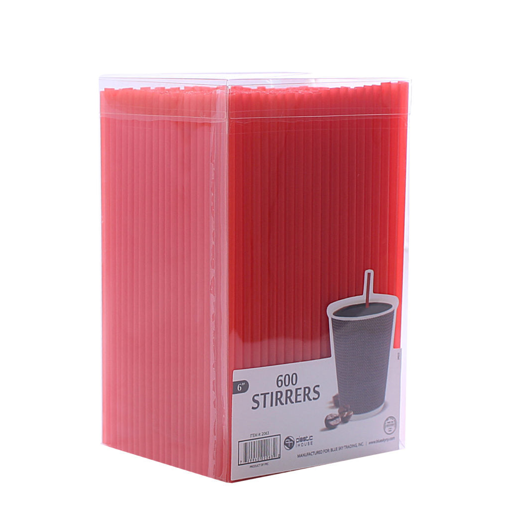 6 Red Plastic Coffee Stirrers - 600 Pack - Posh Setting