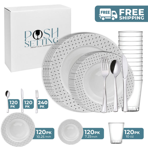 White And Silver Plastic Party Bundle - Sphere