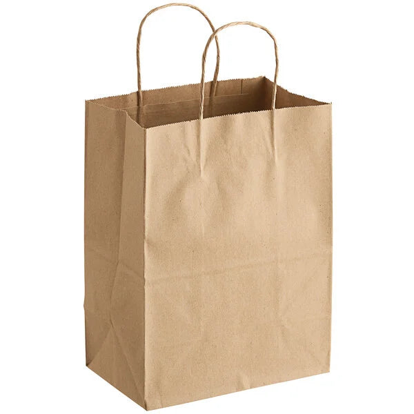 8" x 4 1/2" x 10 1/4" Natural Kraft Paper Customizable Shopping Bag with Handles - 250/Case