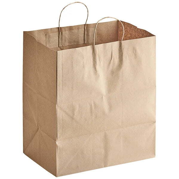 14" x 10" x 15 3/4" Natural Kraft Paper Customizable Shopping Bag with Handles - 200/Case