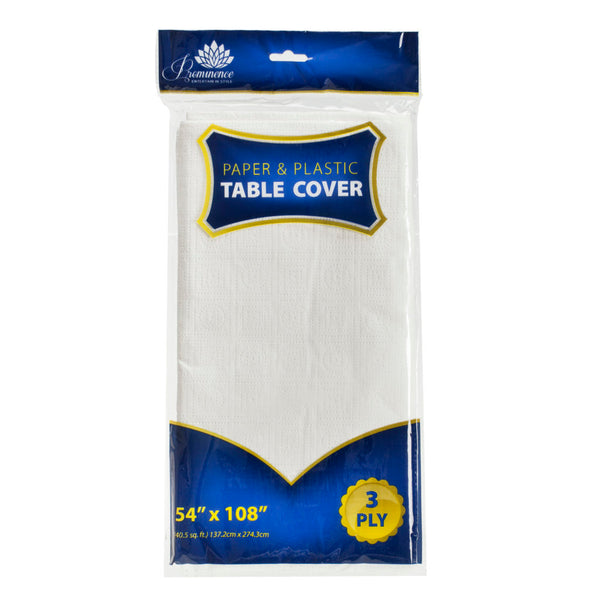Posh Setting 54" x 108" White Paper Tissue / Poly Plastic Lined Table Covers
