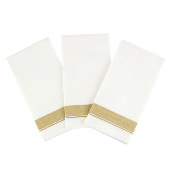 Linen Like Dinner Napkins With Border 50 Per Pack - White
