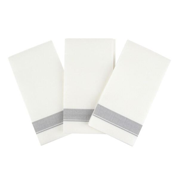 Linen Like Dinner Napkins With Border 50 Per Pack - White