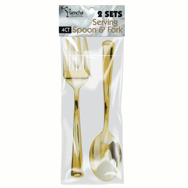 Gold Serving spoons and forks - 2 each