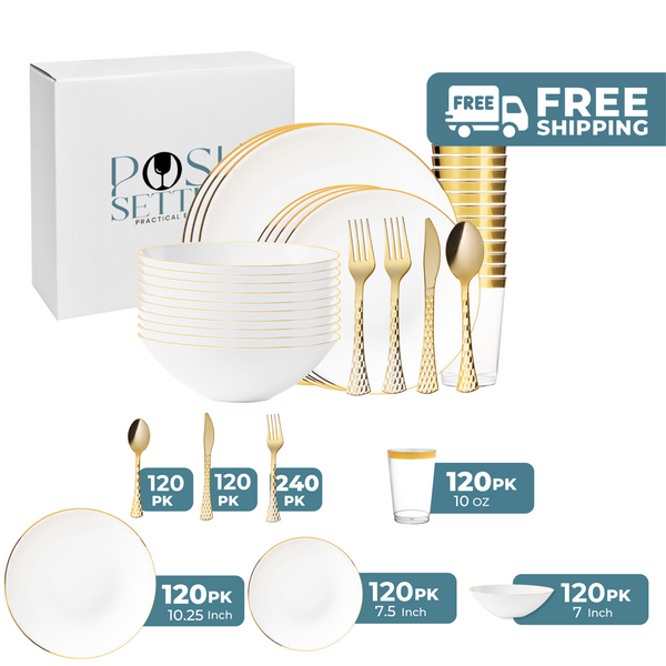 White And Gold Plastic Party Bundle - Organic