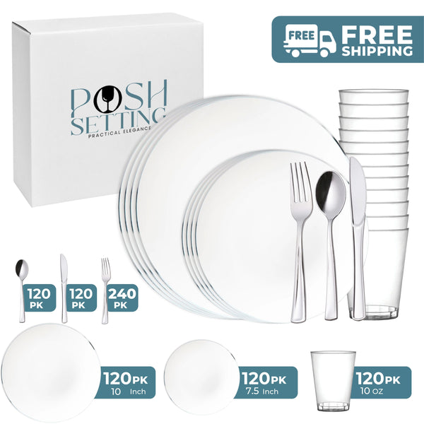 White And Silver Plastic Party Bundle - Organic