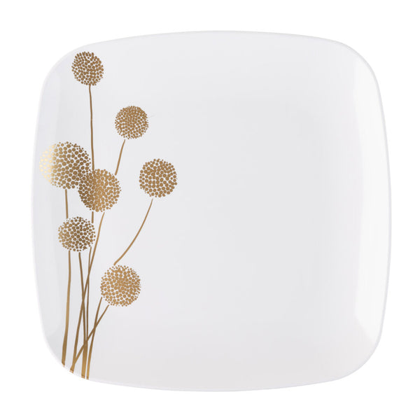 32 Pack White and Gold Square Plastic Dinnerware Set (16 Guests) - Dandelion