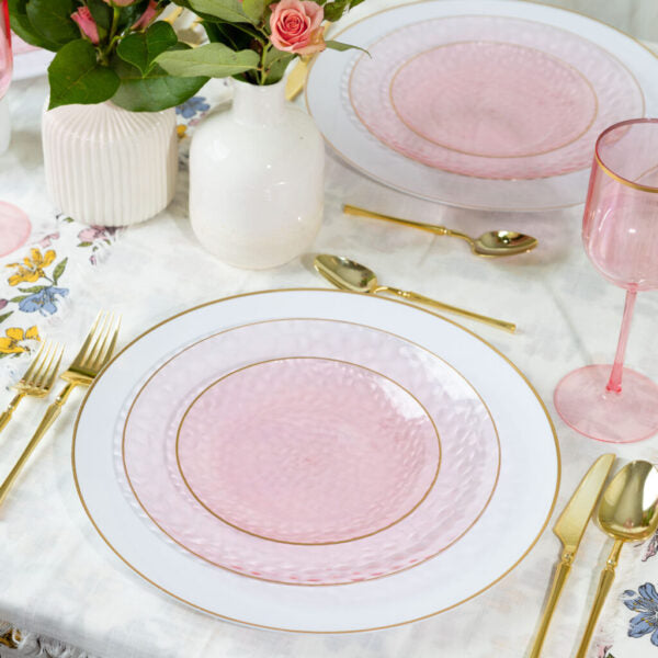 Pink And Gold Plastic Party Bundle - Organic Hammered