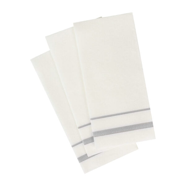 Linen Like Guest Towels With Gold/Silver Line 20 Per Pack - White