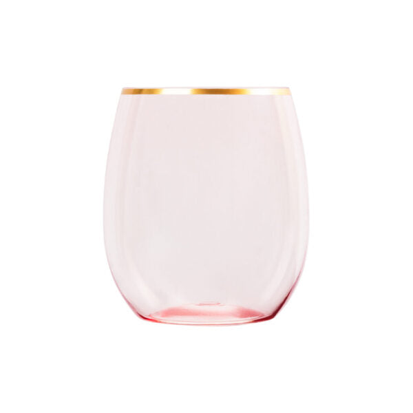 12 oz. Pink Stemless Wine Goblets With Gold Rim 6 Pack