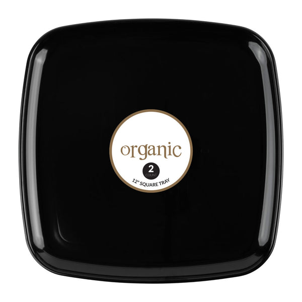 12 Inch Black Square Organic Serving Tray Dish - 2 Pack