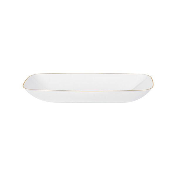 White and Gold Organic Rectangular Plastic Salad Bowl With Clear Lid - 1 Count