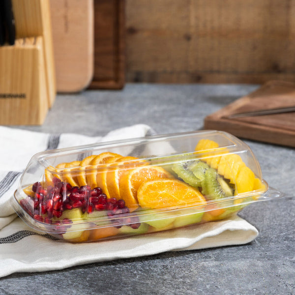 Clear and Gold Organic Rectangular Plastic Salad Bowl With Clear Lid - 1 Count