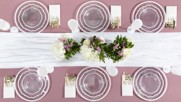 32 Count Clear and White Rim Plastic Dinnerware Set (16 Guests) - Contemporary