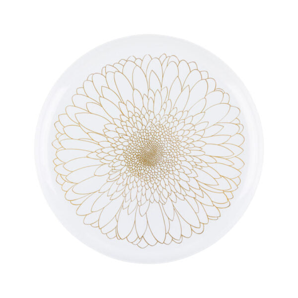 20 Pack White and Gold Round Plastic Dinnerware Set (10 Guests) - Blossom