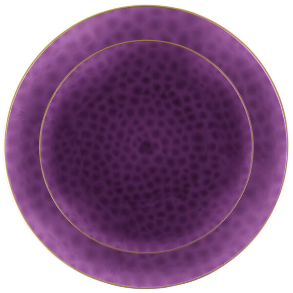 32 Piece Combo Purple/Gold Hammered Round Plastic Dinnerware Set (16 Servings) - Organic Hammered