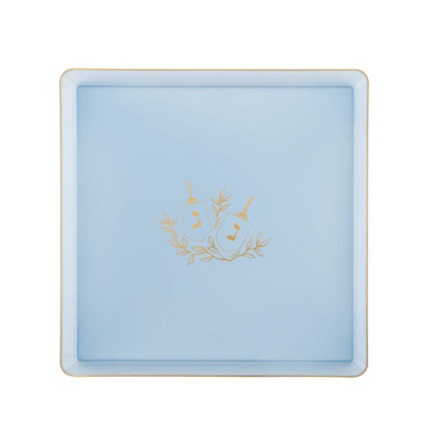 16 Piece Blue and Gold Square Edge Plastic Dinnerware Set (8 Servings) - Chanukah