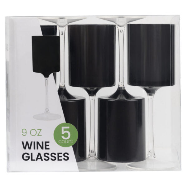 Two Tone 9 Oz Black/Clear Plastic Wine Goblets - 5 Count