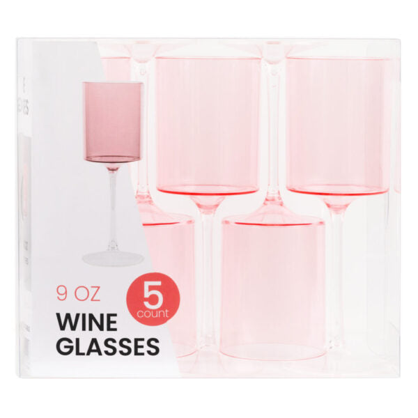 Two Tone 9 Oz Pink/Clear Plastic Wine Goblets - 5 Count