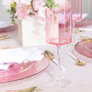 12 oz Pink Gold Rim Plastic Wine Goblets 5 Pack - Posh Setting