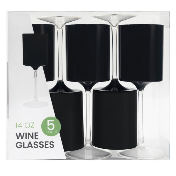Two Tone 14 Oz Black/Clear Plastic Wine Goblets - 5 Count