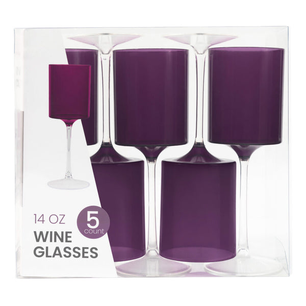 Two Tone 14 Oz Purple/Clear Plastic Wine Goblets - 5 Count