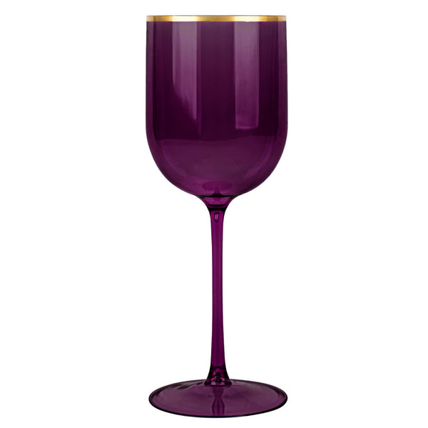 12 Oz Purple and Gold Rim Plastic Wine Goblets 5 Pack