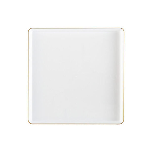 White and Gold Rim Square Plastic Plates - Square Edge
