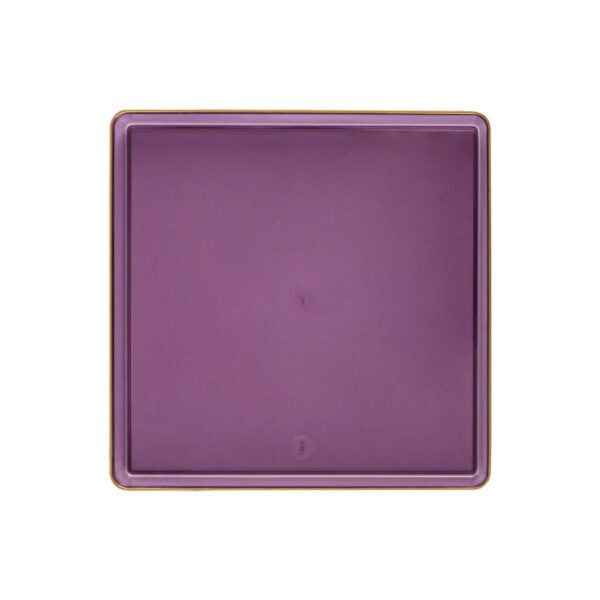 Purple Transparent and Gold Rim Square Plastic Plates (10 Pack) - Square Edge