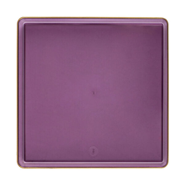 Purple Transparent and Gold Rim Square Plastic Plates (10 Pack) - Square Edge