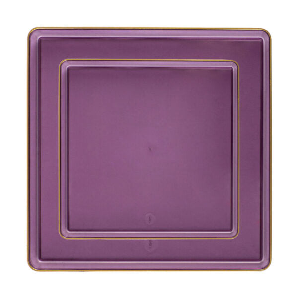 20 Pack Purple and Gold Square Plastic Dinnerware Set (10 Guests) - Square Edge