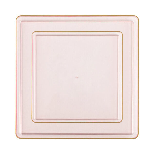 20 Pack Pink and Gold Square Plastic Dinnerware Set (10 Guests) - Square Edge