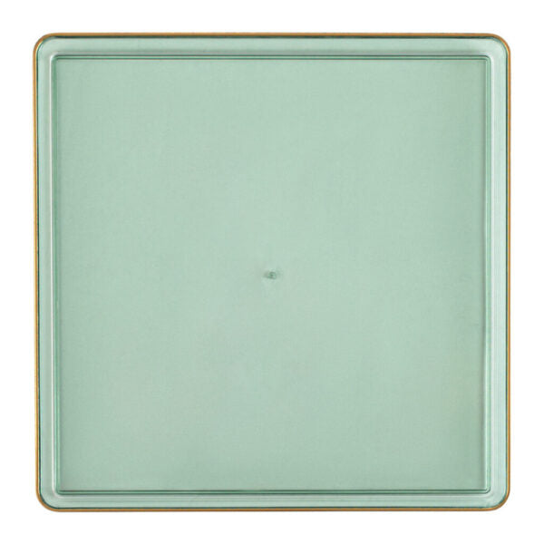 13 Inch Green Transparent and Gold Square Chargers (4 Count) - Square Edge