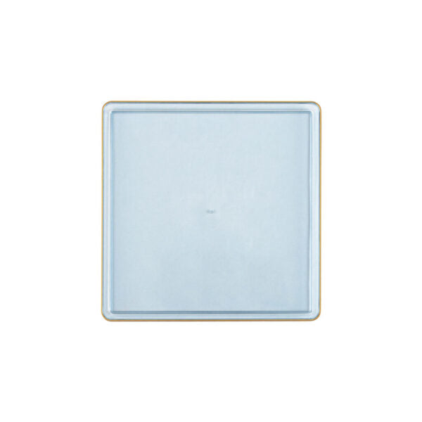 Blue Transparent and Gold Rim Square Plastic Plates - Square Edge
