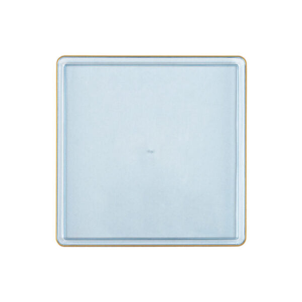 Blue Transparent and Gold Rim Square Plastic Plates - Square Edge