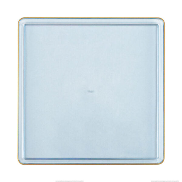 Blue Transparent and Gold Rim Square Plastic Plates - Square Edge