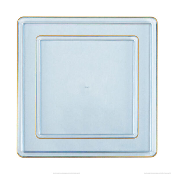 Blue Transparent and Gold Rim Square Plastic Plates - Square Edge